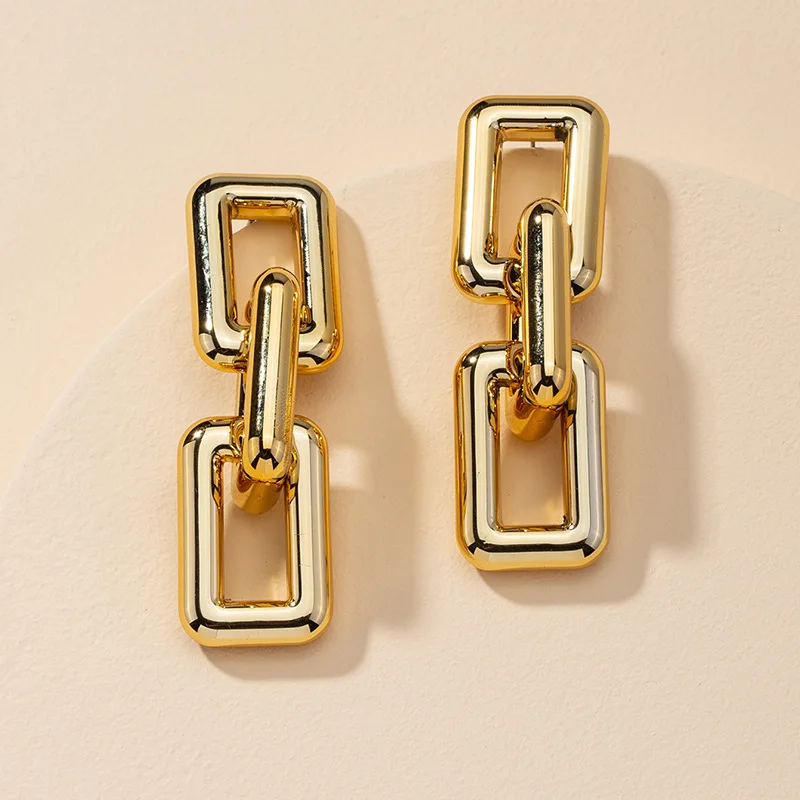 

Top Sale Link Chain Dangle Stud Earring Geometric Hollow Square Drop Stud Earring