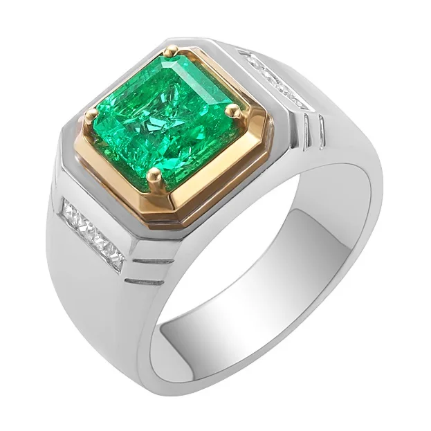

Anster Custom Design Jewelry Colombian Emerald Ring 9K 14K 18K White Gold Emerald Ring For Men, Closed to colombian muzo green