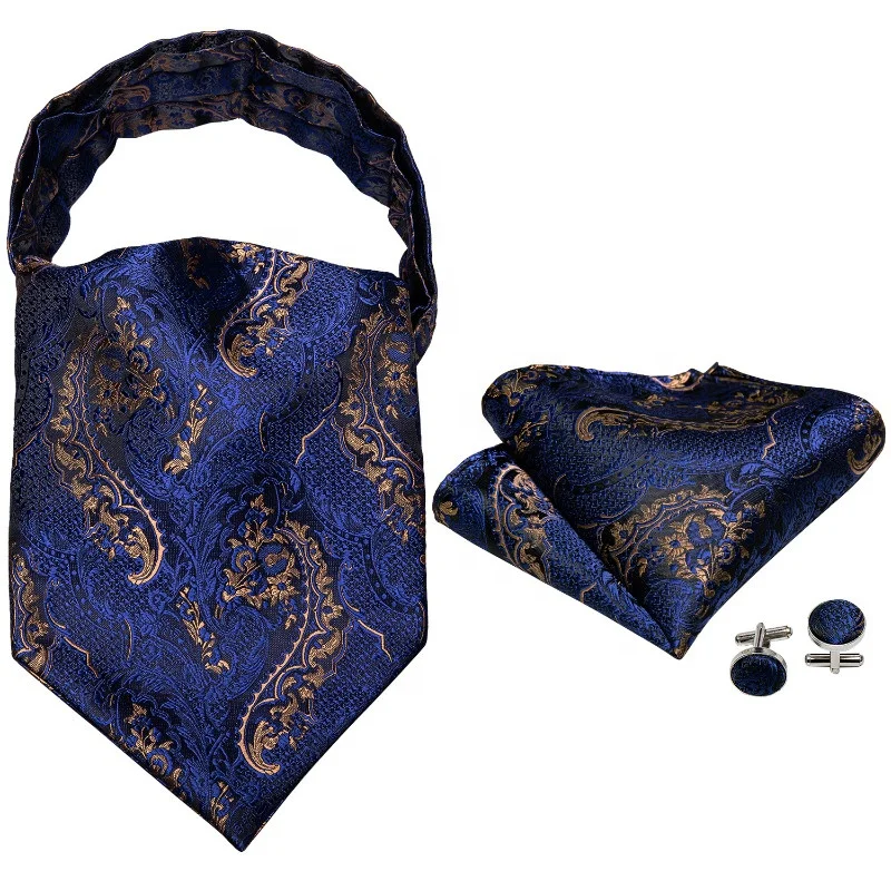 

Special Sale Dark Blue Golden Flower Silk Ascot Gift Set for Men
