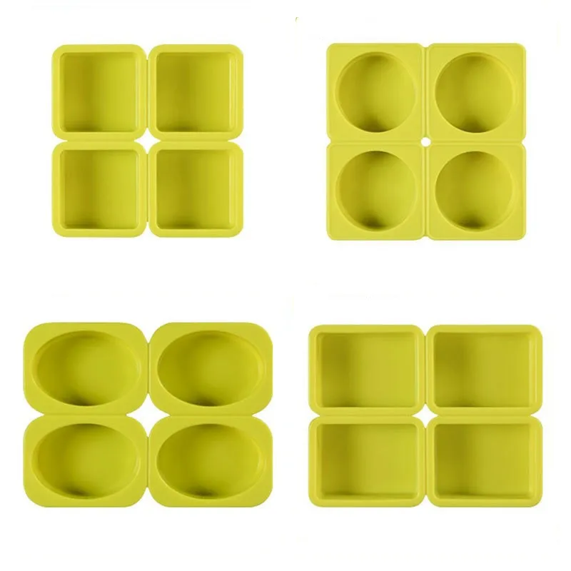 

0943 4-cavity cabinet-shaped cake baking mold easy to demold DIY bread oval handmade soap silicone mold, Yellow