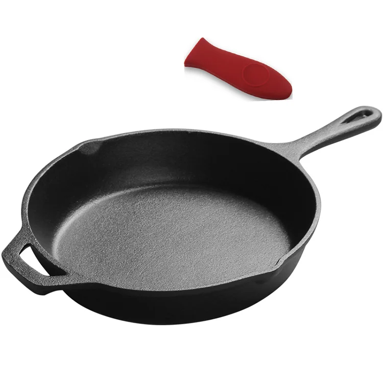 

Kitchen Stovetop Oven Use Pre-seasoned Cast Iron Skillet with Silicone Hot Handle Holder