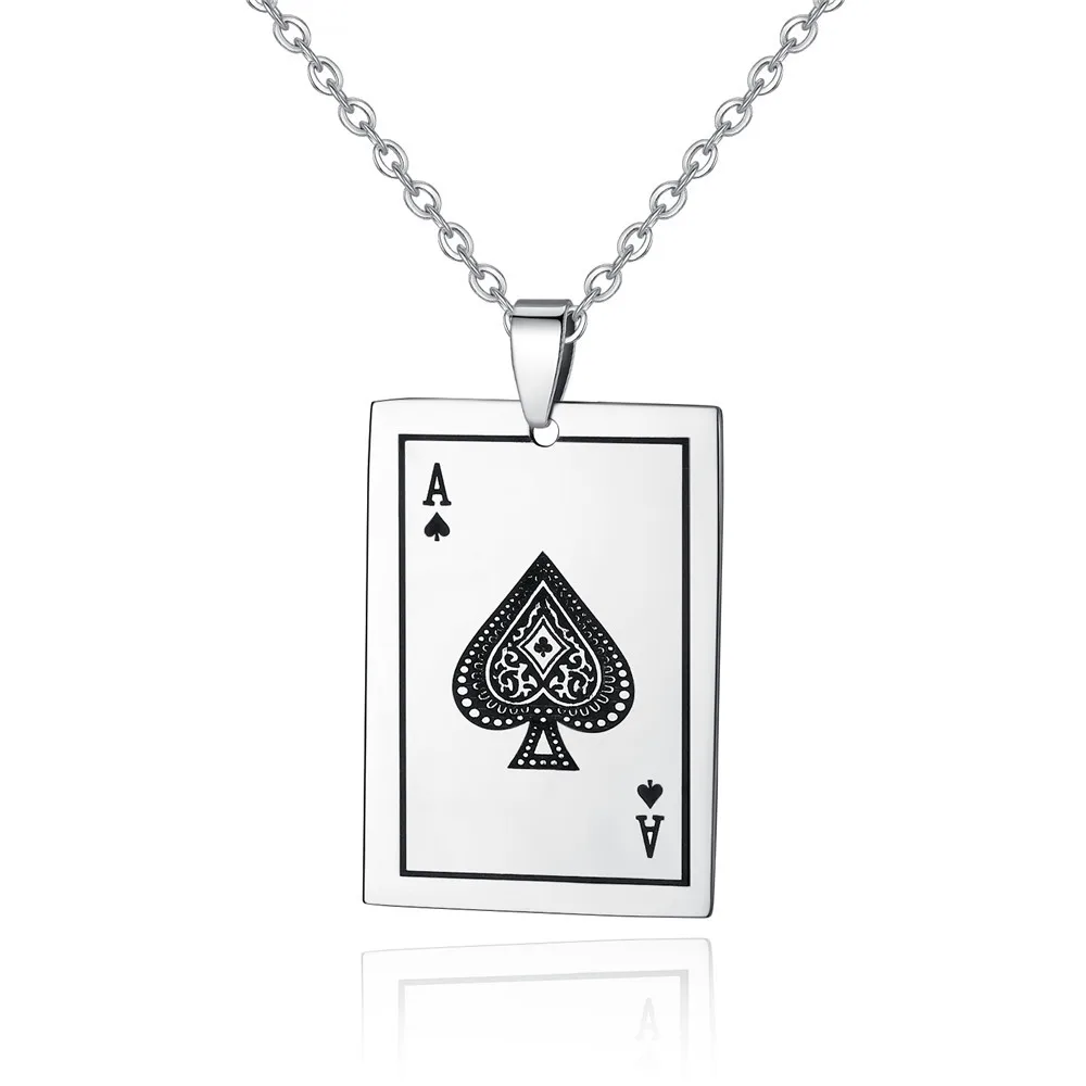 

Newest Design Men Women Stainless Steel Square Card Pendant Necklace Playing Cards Spades A Pendant Necklace
