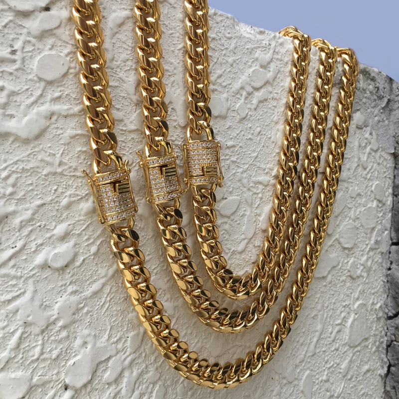 Stainless Steel Jewelry 14mm Gold Miami Cuban Chain Necklace Gold Buy