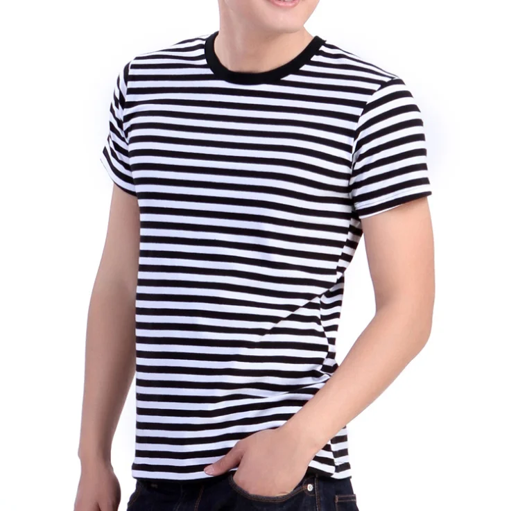 

Red black white striped t-shirt cheap cotton design oem custom logo printing men striped t shirt