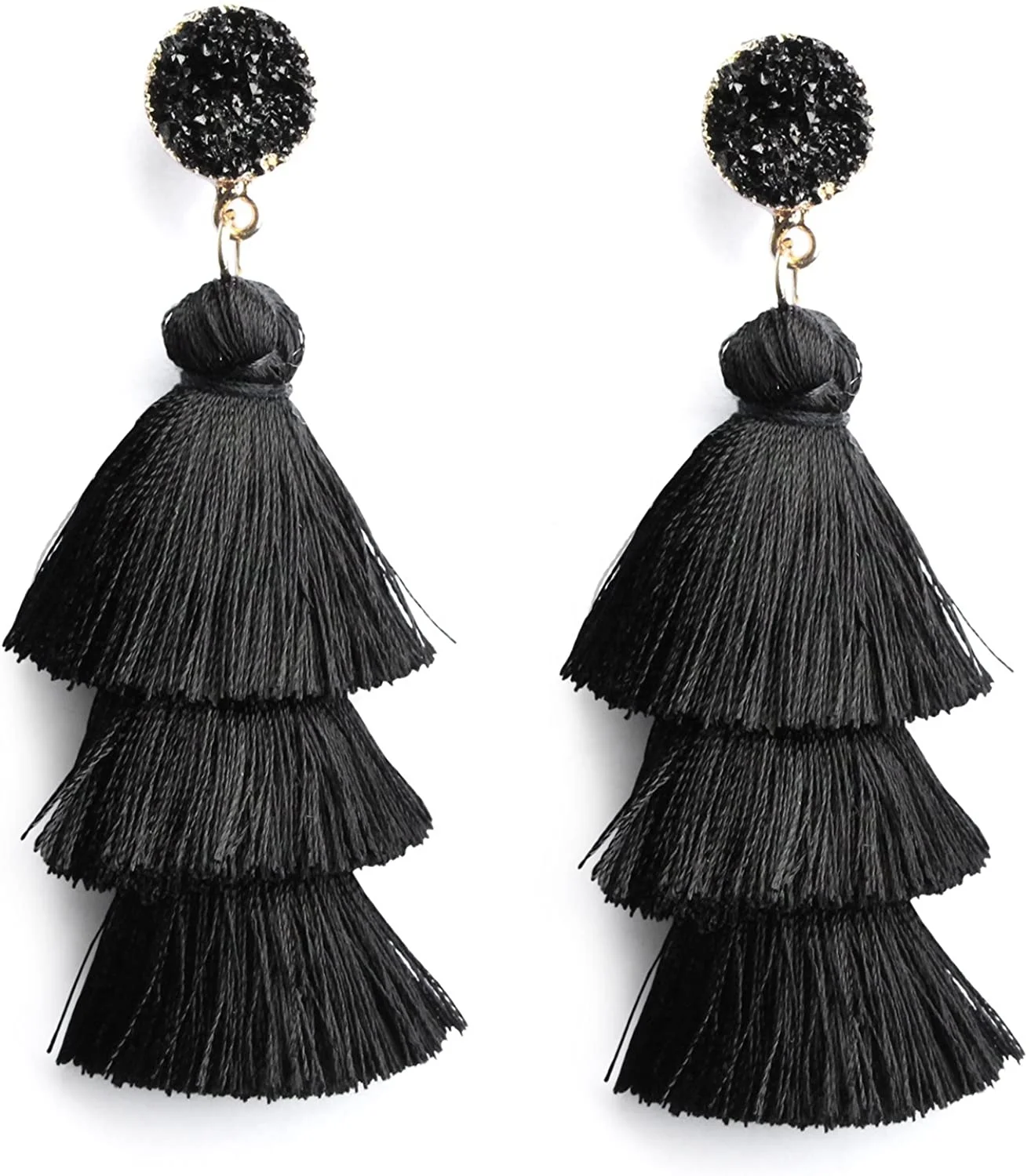 

Colorful Layered Tassel Earrings Bohemian Tiered Tassel Stud Dangle Drop Earrings for Women Teen Girls, As picture