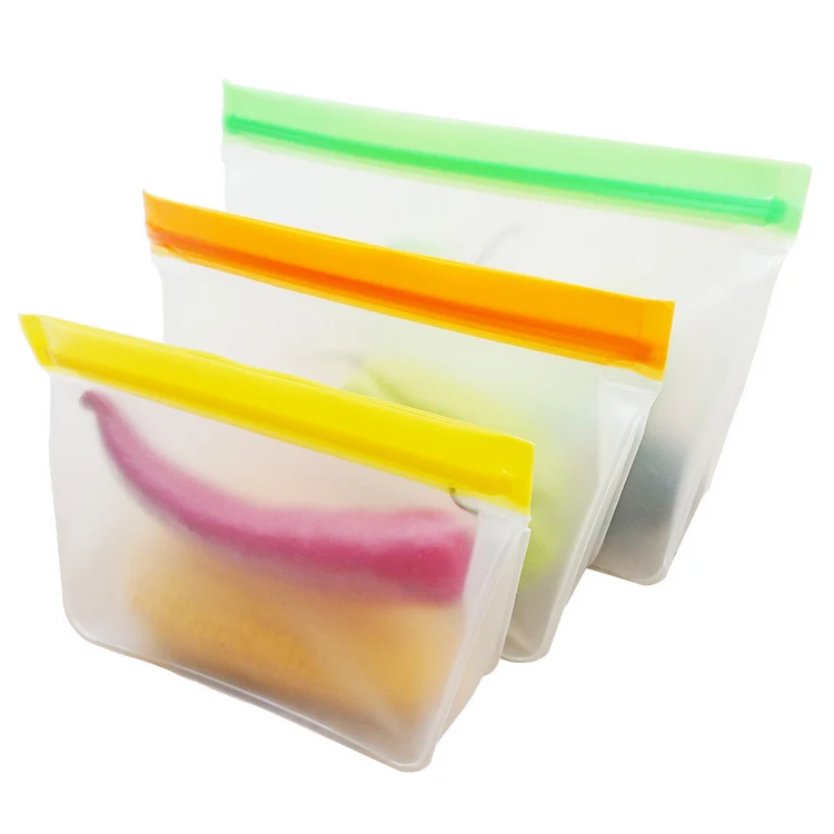 

AA20 Stand Up PEVA Silicone Food Storage Bag Leakproof Top Reusable Freezer Bag Kitchen Organizer Fresh-keeping Ziplock Bags, Yellow,green,orange