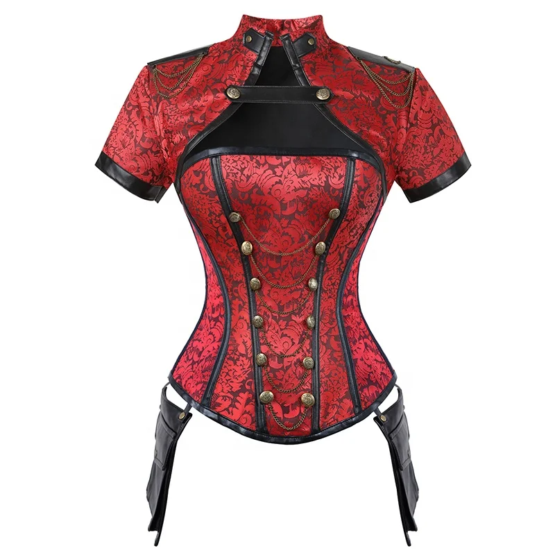 

Comfortable Retro Shapewear Belly Tucking Gothic Steampunk Corsets Cheap Tummy Tuck Body Shaper With shawl and T pants, Black, red, can be customerized