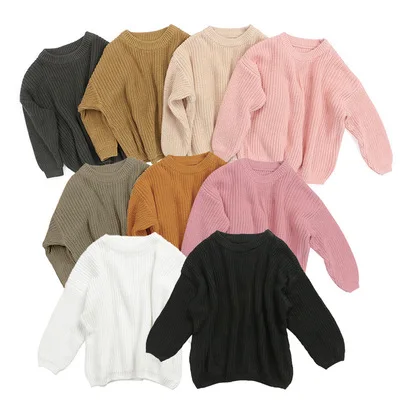

Winter Children's pullover knitted sweater Baby boys girls Crewneck Hooded Top toddler soft solid color casual girls' sweater, As picture