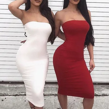 

2020 New Trendy Casual Strapless Sexy Off Shoulder Party Bodycon Midi Dresses Women