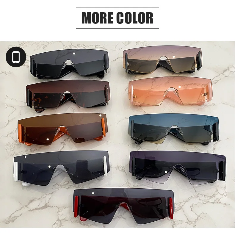 

New Fashion Big One-piece Wide-leg Rimless Men's Sunglasses Hipster Street Style Custom Logo Shades Sunglasses, Picture shows