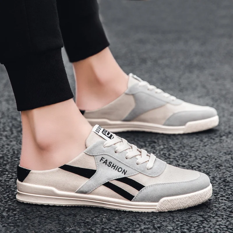

2022 new custom spring and summer casual half slippers fashion breathable canvas shoes men's trend sandals