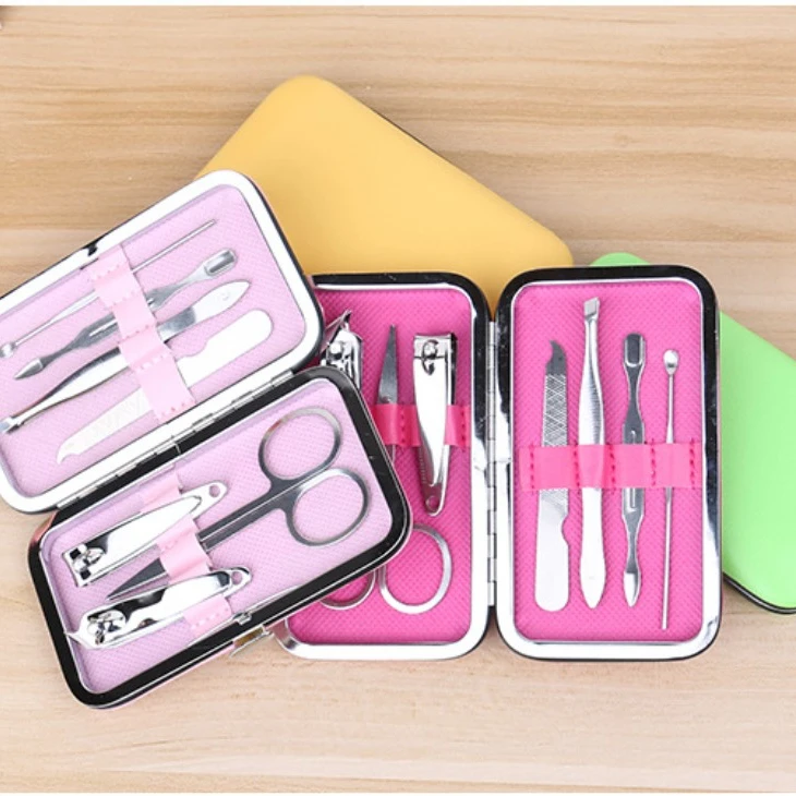 

Hot Selling Promotional Gift 7 Pieces Stainless Steel Nail Care Tools Manicure Pedicure Set, Pink, yellow, green, blue, rose