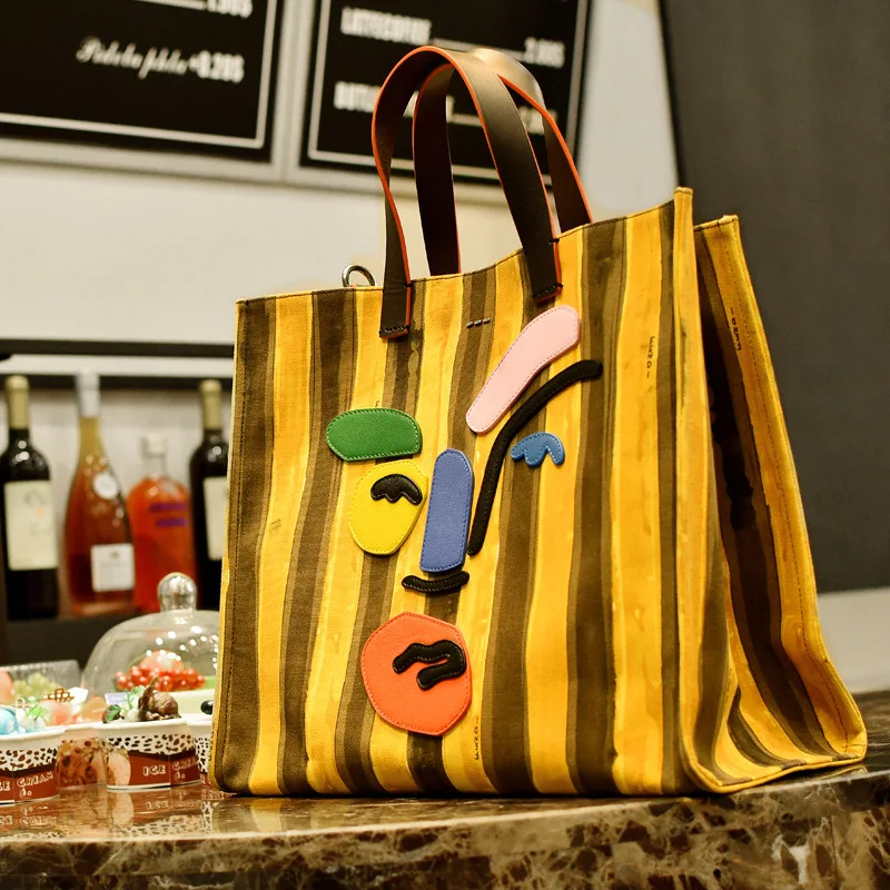 

2021 Hot Contrast color trendy tote Canvas Bags Women Purses and Handbags Ladies