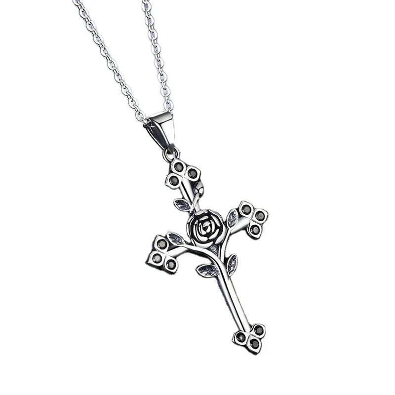 

New Arrival Rose Cross Pendant 925 Sterling Silver Luxury Necklace Women