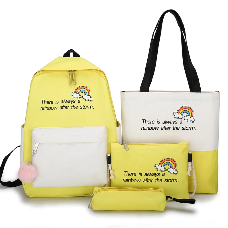 

Wholesale Girls Fashion Book Bag 4 pcs Sets Lightweight Canvas School Backpack Set