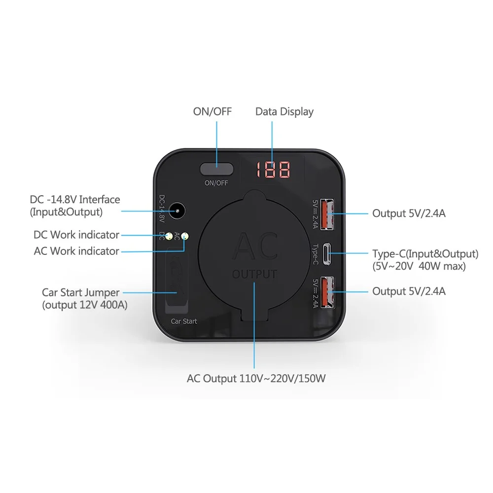OEM best selling products 2020 portable charge DC12V AC 200w Power Station Rechargeable UPS car jump starter powerbank 40800mah - ANKUX.COM