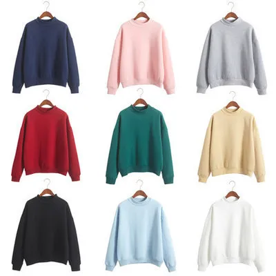 

2021 Autumn winter S-2XL solid color Sweatshirt fleece pullover turtleneck loose crewneck streetwear cheap Sweatshirt