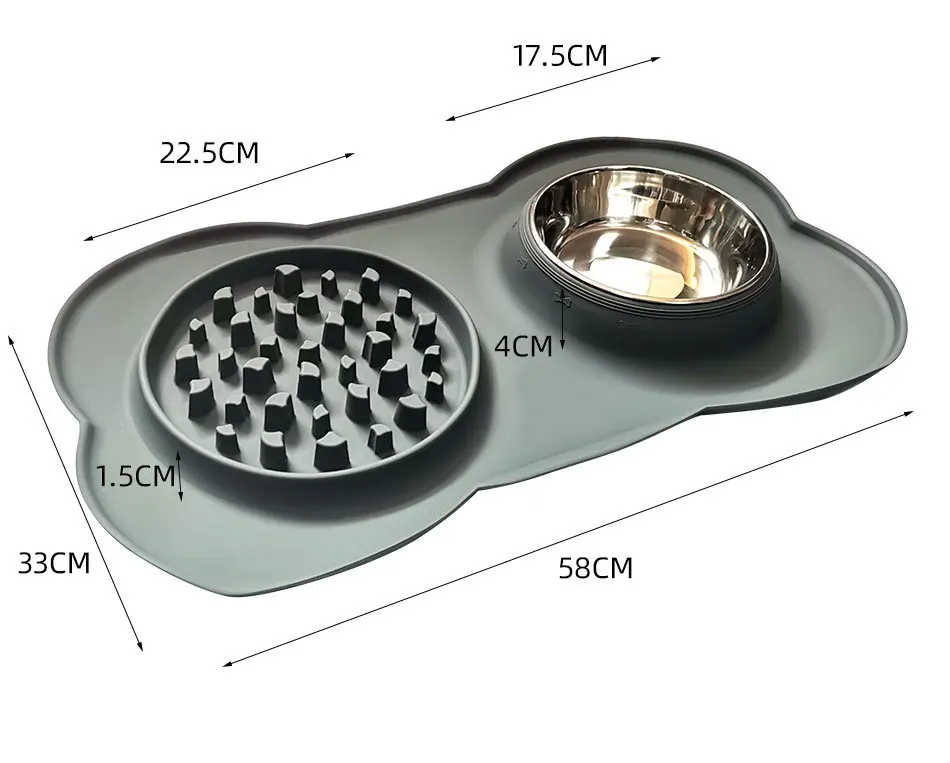

Wholesale Elevated Pet Bowl Double Mat Slow Feeder Silicone Stainless Steel Cat Bowls, Gray