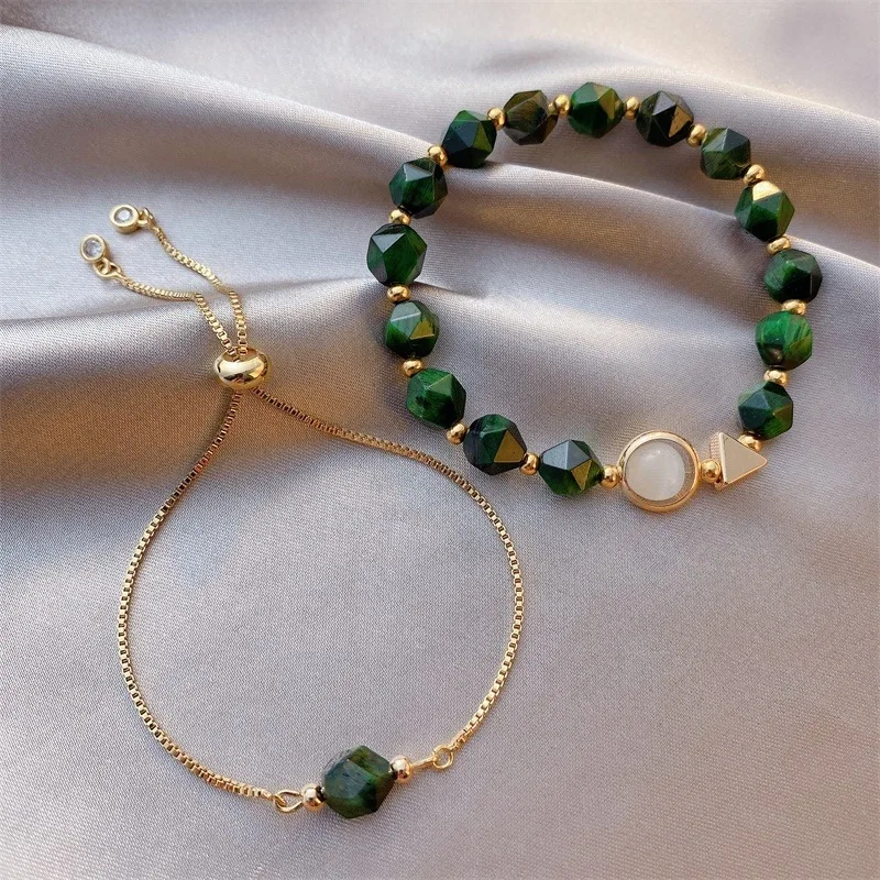 

luxury bright green stone with ms han edition of contracted personality bangle bracelet two-piece size is adjustable