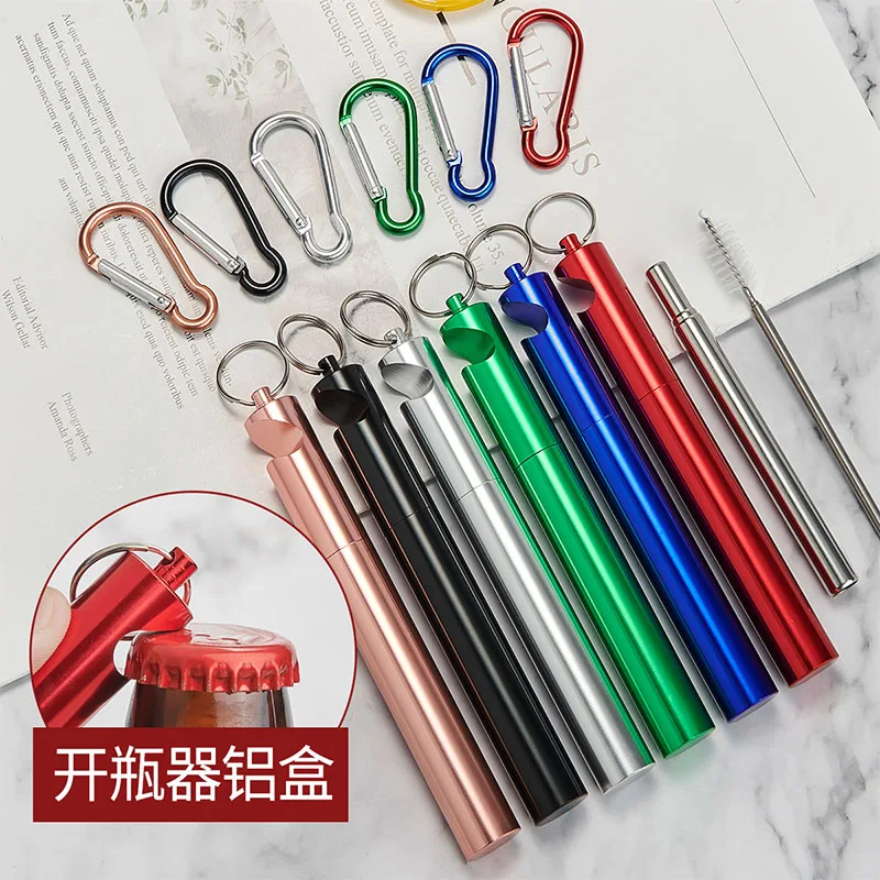 

2020 New Design Multi-function Reusable Telescopic Metal Straw with Bottle Opener, Sliver&rainbow