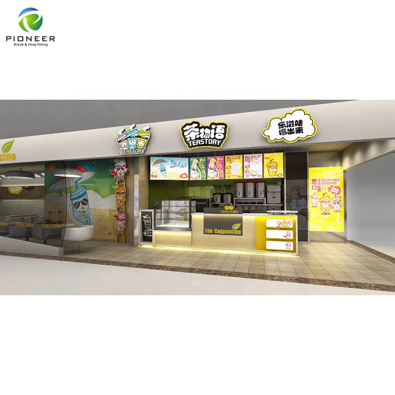 

Pioneer Shopping Mall Commercial Coffee Bar Ice Cream Frozen Yogurt Fast Food Kiosk With Bubble Tea Counter Design
