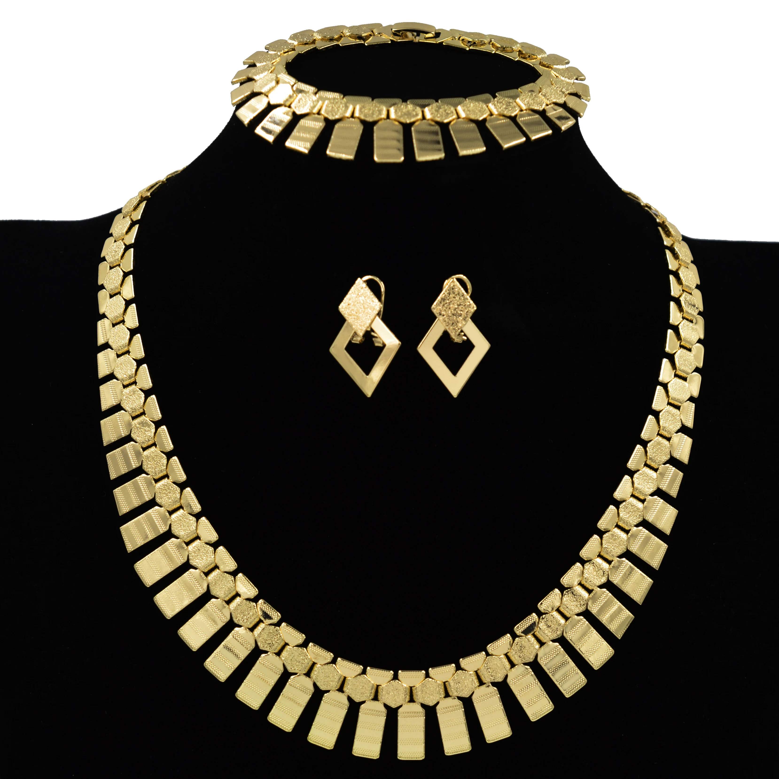 

2021 New High Quality Copper Card Romantic Party Wedding Earring Necklace and Bracelet Sets