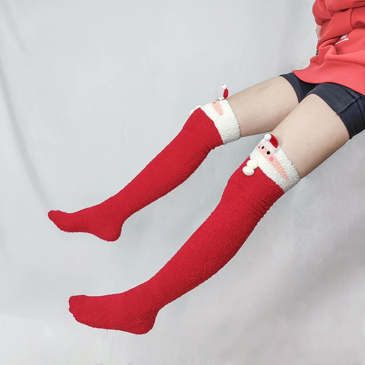 

Manufactures wholesale Ins Cute Indoor House Happy Funny Dress White Animal Print Girl With bow Winter Thigh High Christmas Sock
