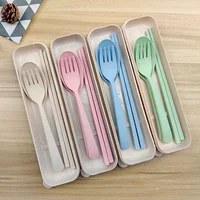 

Eco-friendly Plastic portable Spoon Fork Chopsticks wheat straw Cutlery Set with case