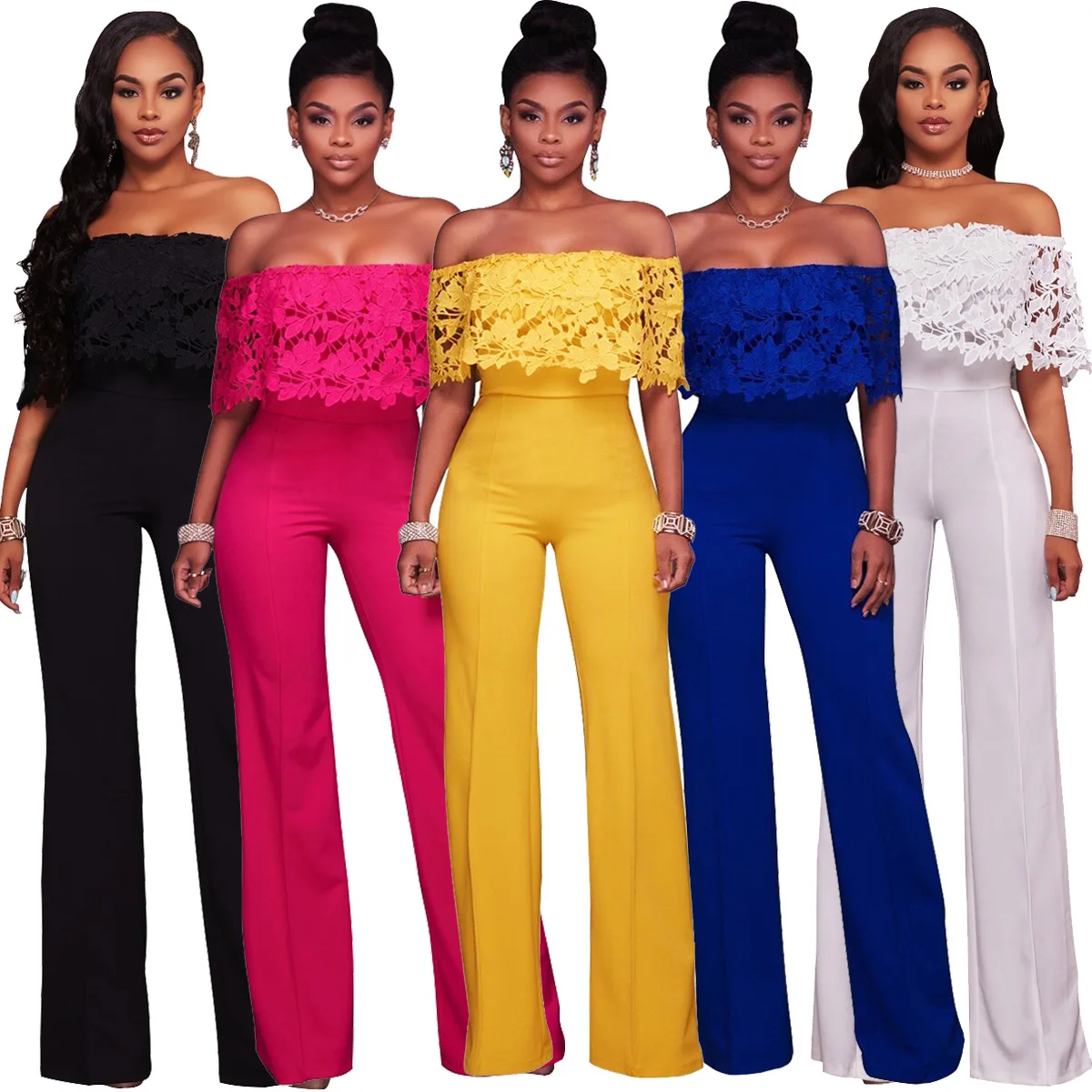 

2021 Fashion 5 colors 5 sizes Women Bodycon Bandage Romper Casual women's water soluble lace tube top korean fashion jumpsuit, Picture color