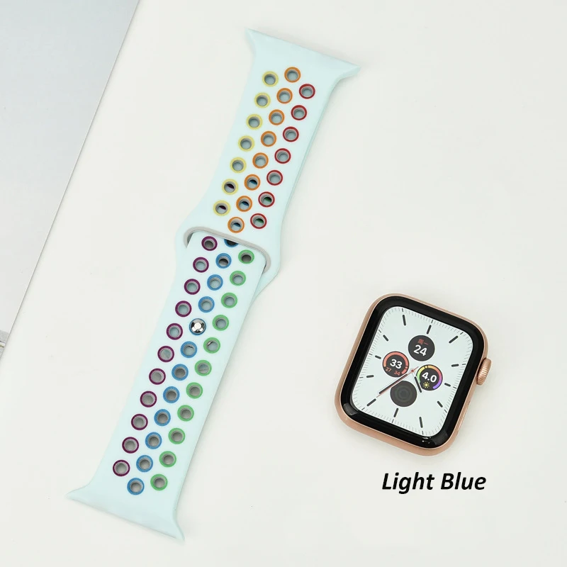 

For Apple Watch Band Strap 38mm 42mm Changeable Watch Accessories For apple watch series 6 5 strap Rubber hole Band, 8 colors