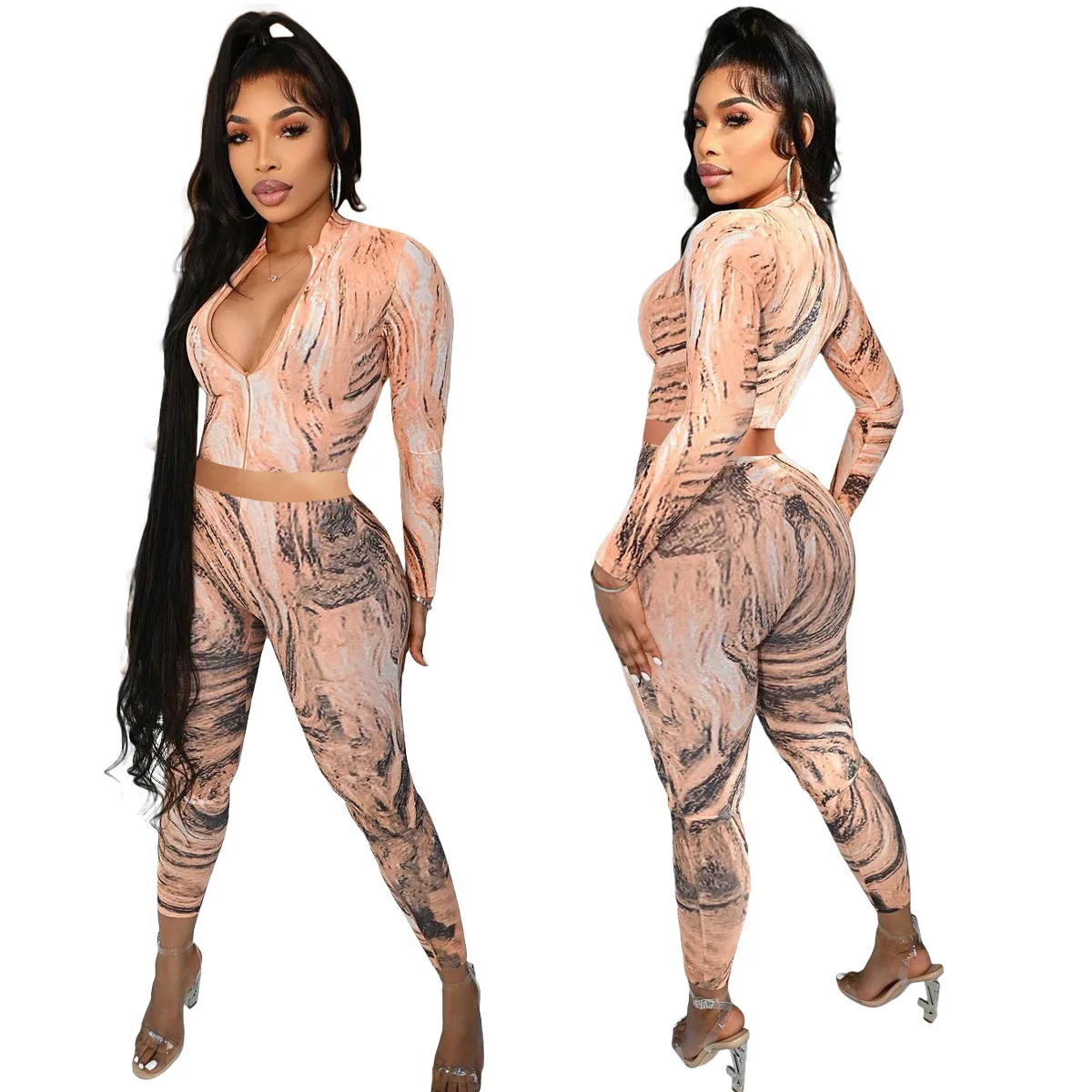 

K8029 New collections printed long sleeve fall women clothing sets sexy outfits for women 2021 bodycon women 2piece set clothing
