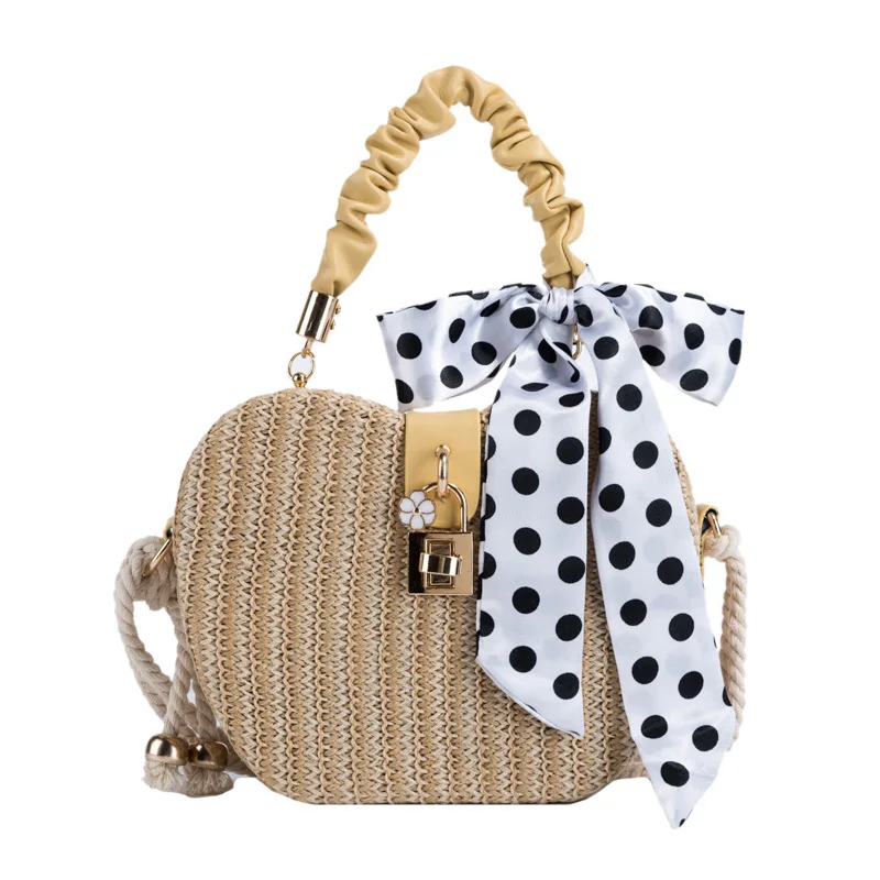 

Summer fashion oem price leather handle straw women shoulder bag with scarf, As pictures