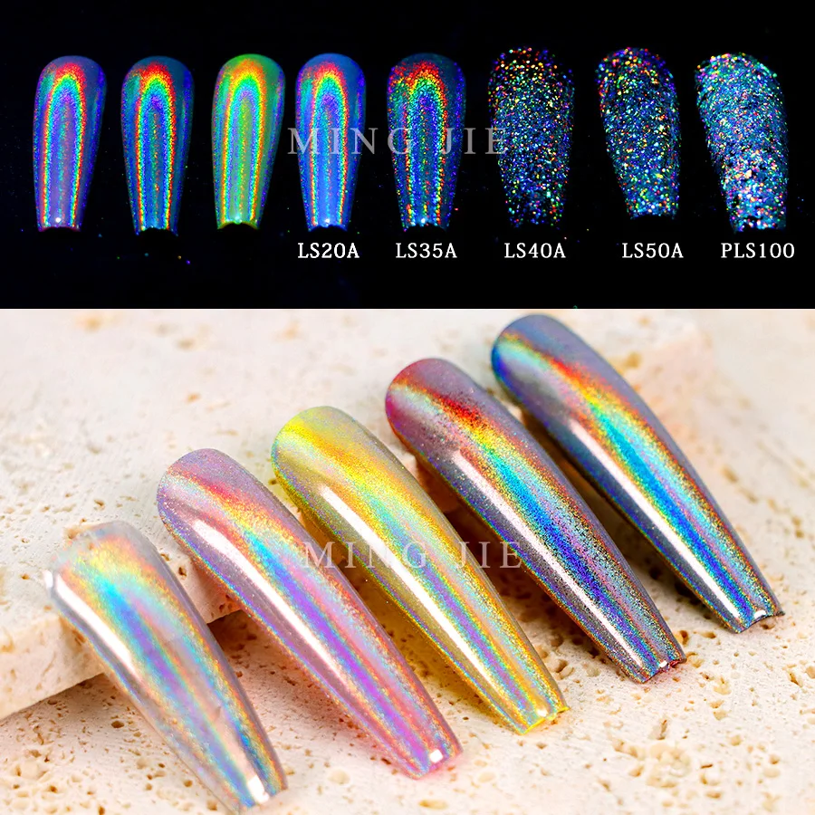 

Wholesale Rainbow Colour Holographic Fine Dust Nail Powder Chrome Laser Mirror Glitter for Nail Slimes