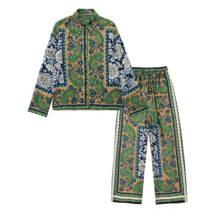 

Casual Floral Printed Long Sleeve Blouses Shirt And Loose Pants Two Piece Sets For Women, 1color