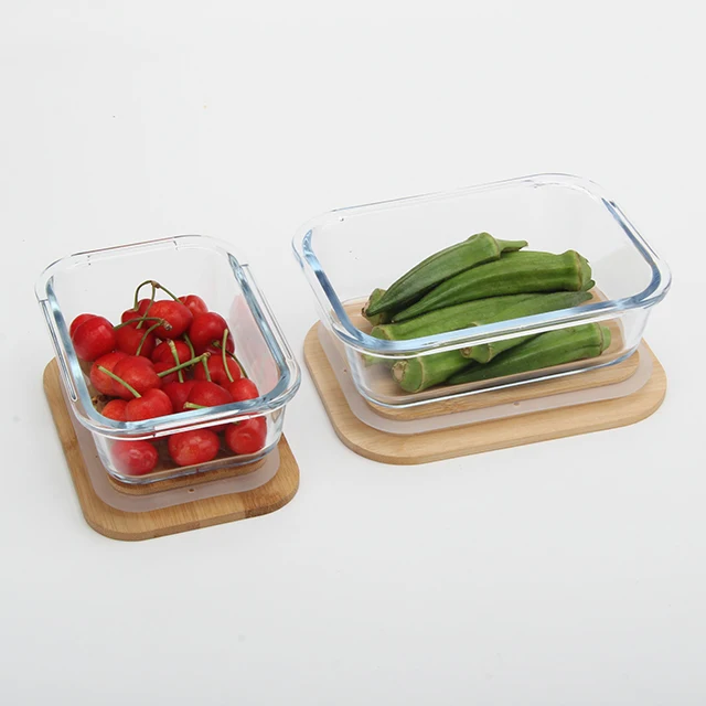 leak proof lunch Storage bamboo 3 compartment container airtight pyrex glass food storage box with lid kitchen