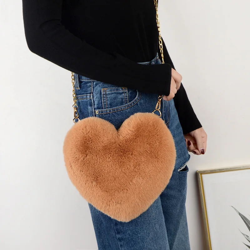 

Women Heart Shaped Faux Fur Crossbody Bag Plush Purse Lady Crossbodies Shoulder Bag Fur Purses Faux Fur Purse Fuzzy Handbags, 5colors