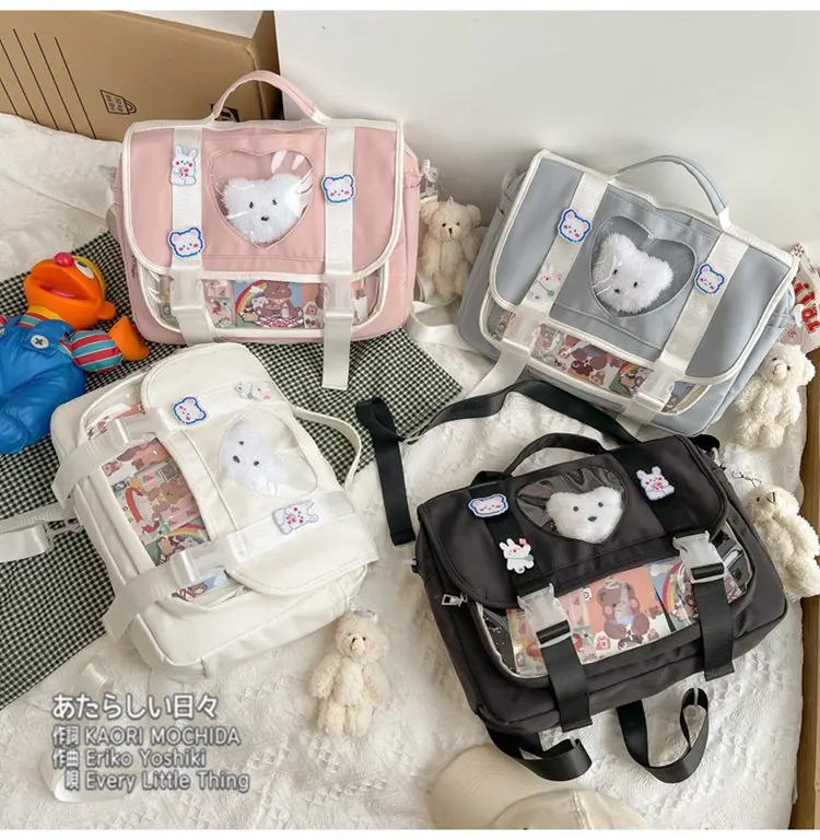 

Wholesale Cute Japan Style Bag Girls Women Girls Schoolbag Kawaii Shoulder Bags satchel bag Backpack with Bear doll, Customized color