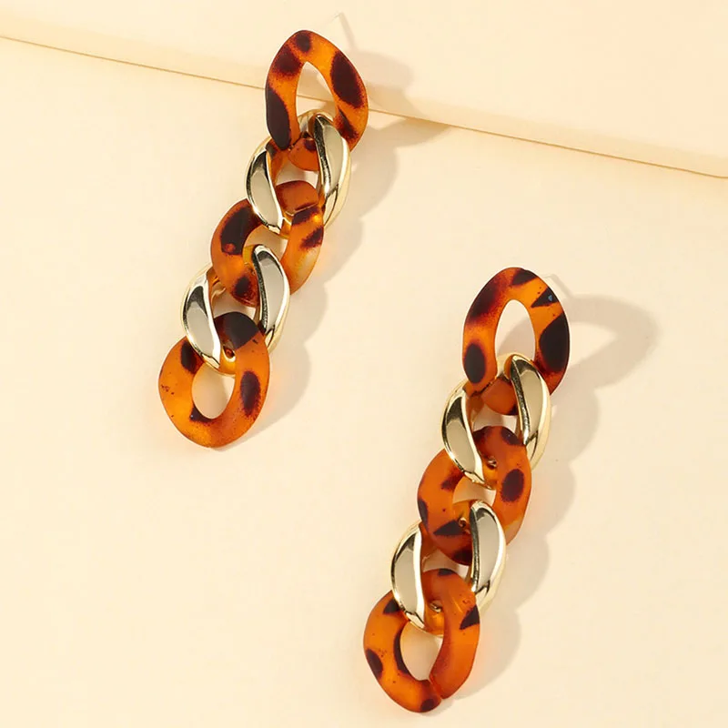 

Fashion leopard print bohemian new style alloy acrylic mirror earrings, Picture