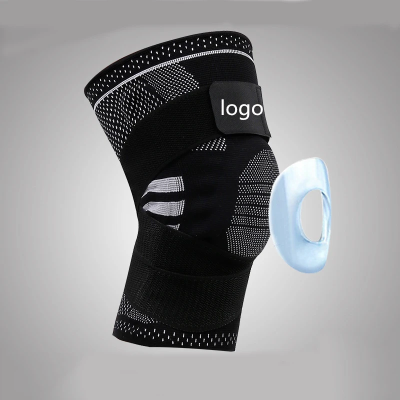 

Adjustable Silicone sports bind knee sleeve brace, Black+gray