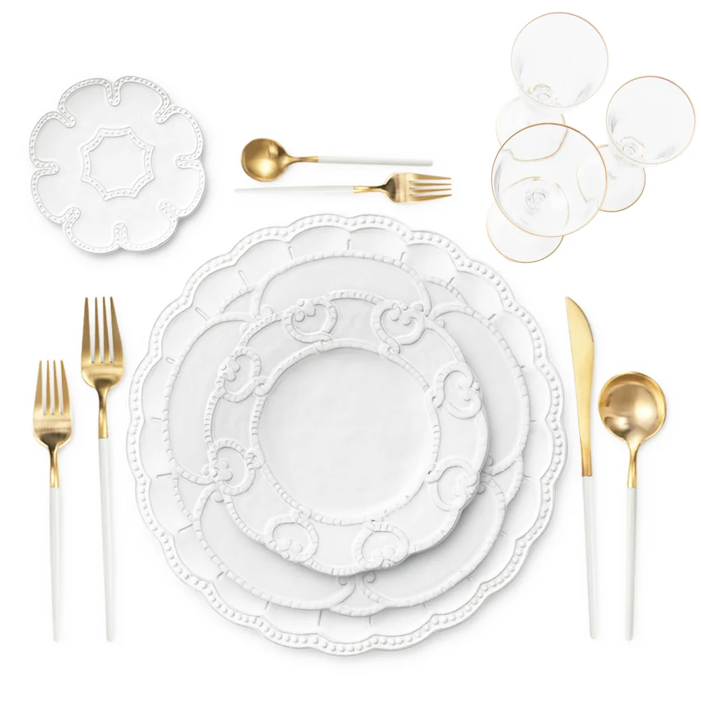 

Wholesale stock restaurant dinnerware white embossed dinner plates, Pure white