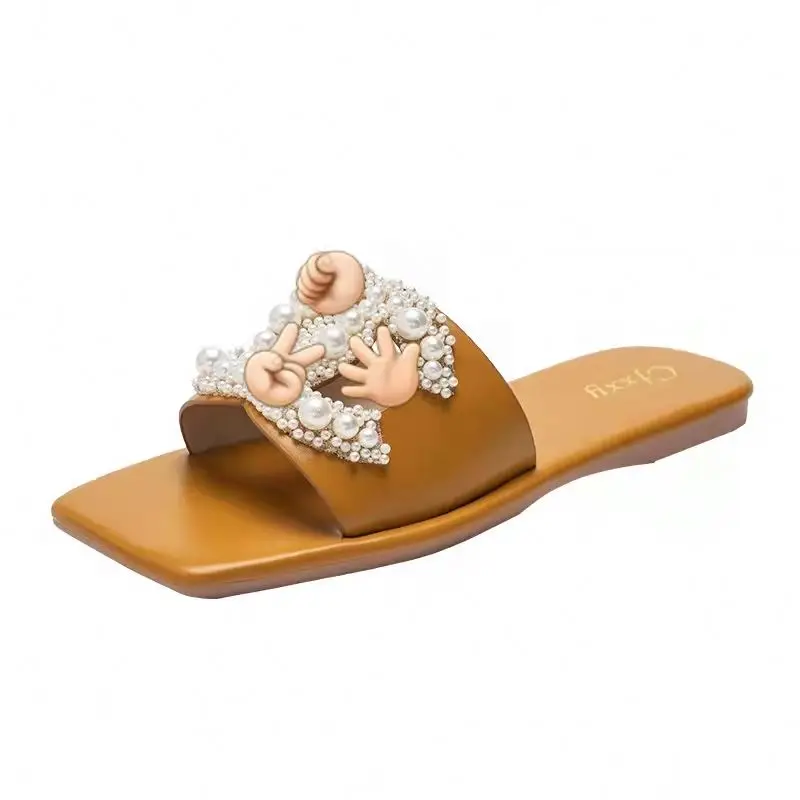 

2021 women plus size casual outdoor latest flat slippers diamond solid slides, Picture colors