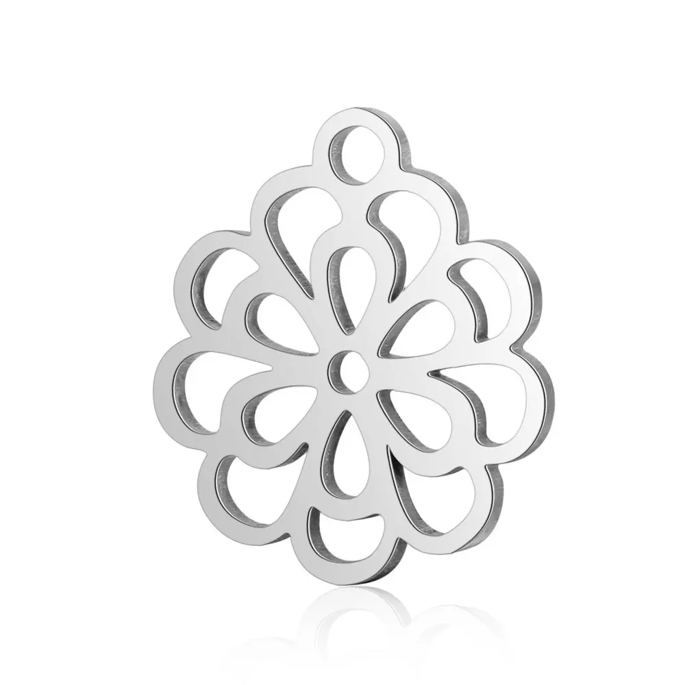 

10Pcs/Bag Stainless Steel Flower Charms Hollow Out Polishing Cutting Jewelry Accessories Pendant