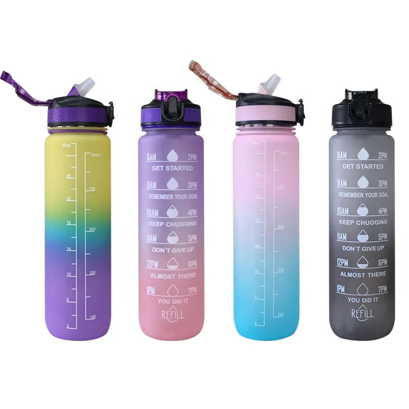 

Doyoung Amazon Hot Sale BPA Free 1L 32oz Fitness Gym Sport Plastic Motivational Water Bottle with Time Marker, Customized color