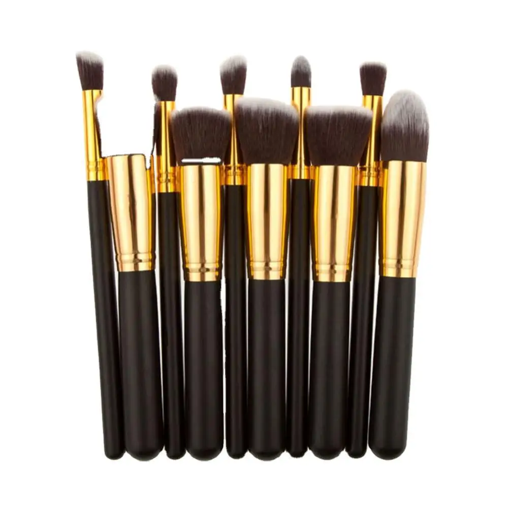 

Professnial Women Makeup Brushes Extremely Soft Makeup Brush Set 10pcs Foundation Powder Brush Wooden Make Up Tools, Gold&black, white,pink