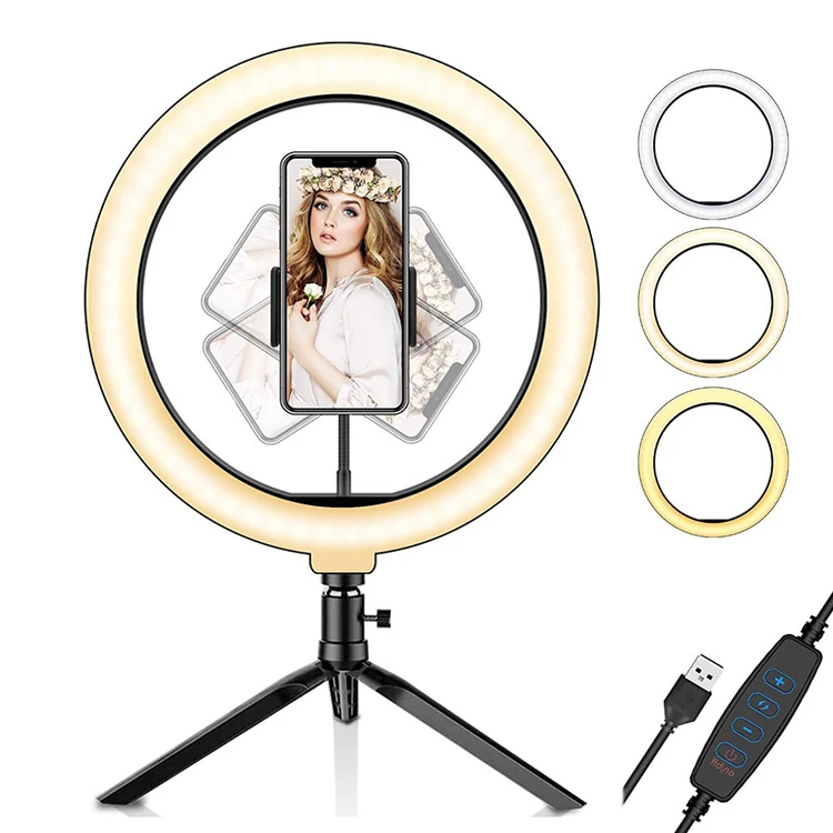 

Factory Newest Portable 10 Inch 26cm Tiktok Live Broadcast Desktop LED Ring light, Warm natuaral white