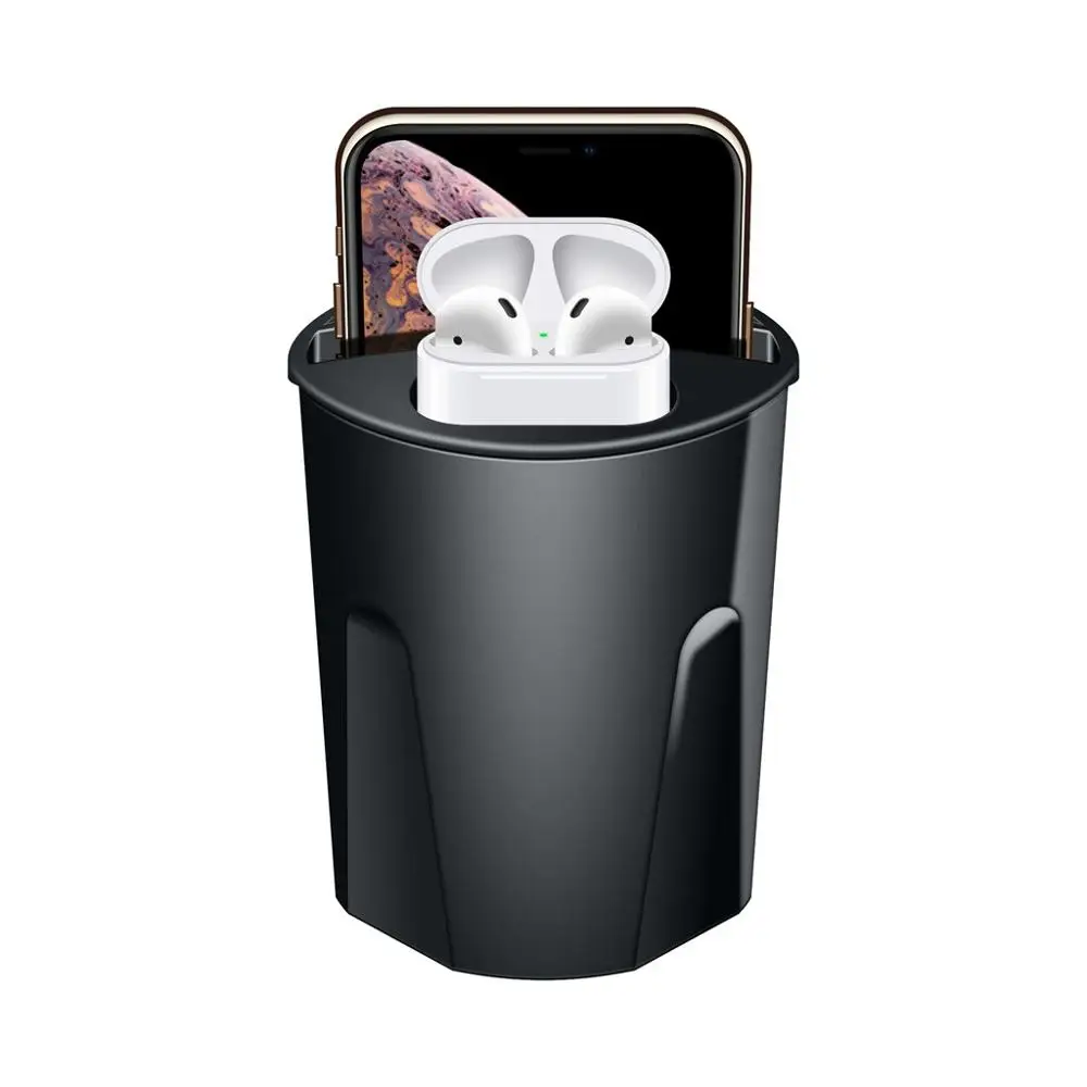 

3 in 1 Car Phone Wireless Charger Holder with USB Port Qi Wireless Charger, Black