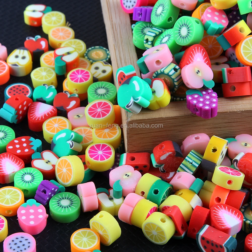 

100CPS Random Mixed Fruit Pattern Clay Beads For DIY Children's Toy Jewelry Making