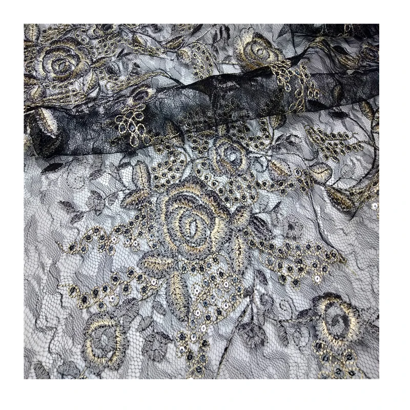 

Black Tulle Lace Hot Sale Sequin Lace Embroidery Evening Dress Fabric In 2020, Accept customized color