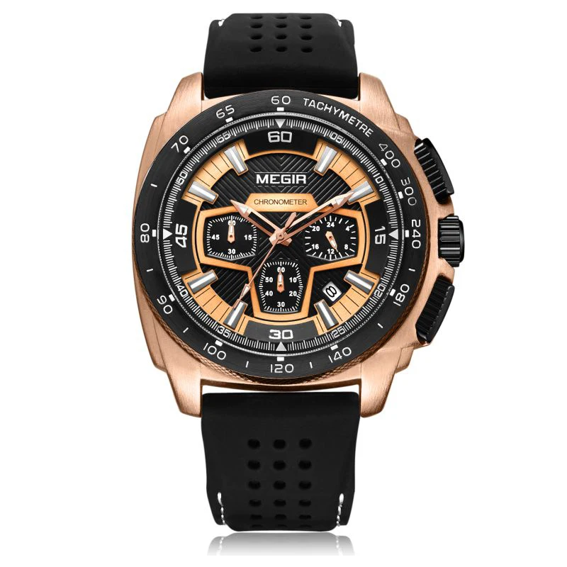 

Reloj Hombre MEGIR 2056 Top Brand Luxury Men Wrist Watch Waterproof Chronograph Military Sport Watches, Black, rose gold, silver