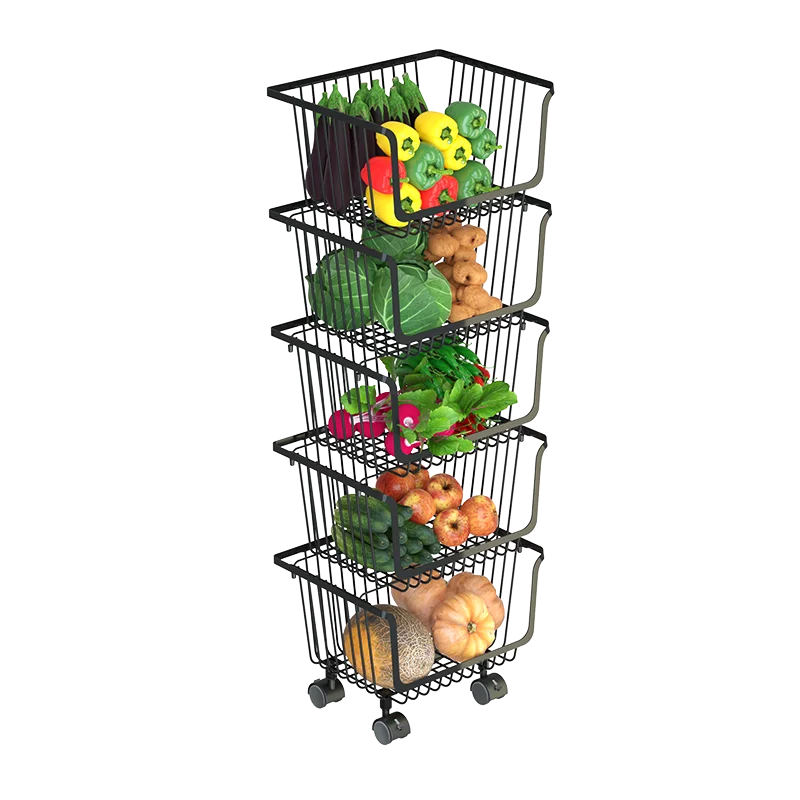 

Indoor household multifunctional standing kitchen rack food vegetable storage rack, Black